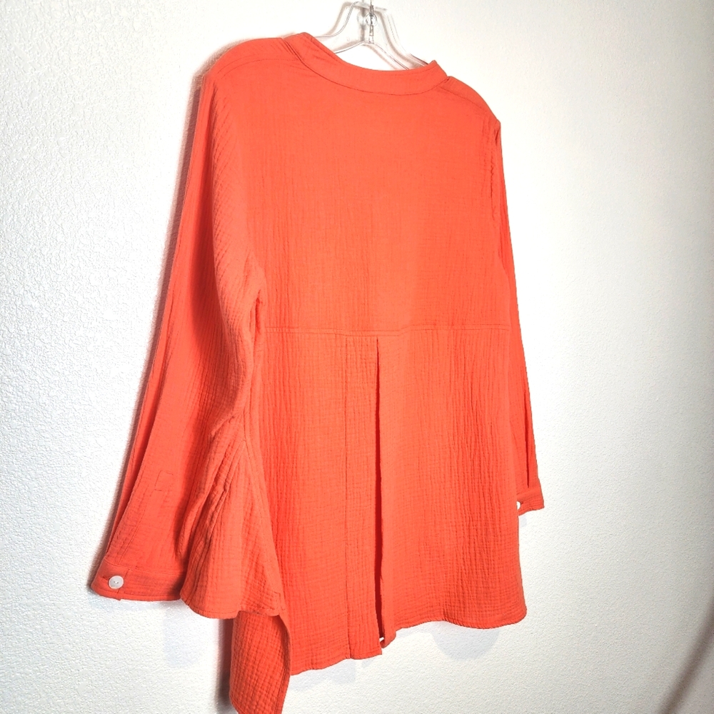 SOFT SURROUNDINGS Sea Breeze Gauze Cotton Front Tie Tunic Top Orange - Picture 7 of 10